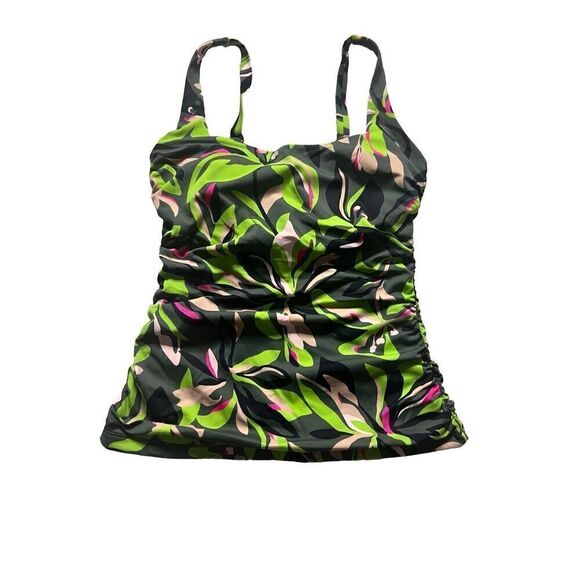 Athleta Women's Deep Fern Floral Square Neck Bra Cup Tankini Top Green 34D/DD - Picture 1 of 6
